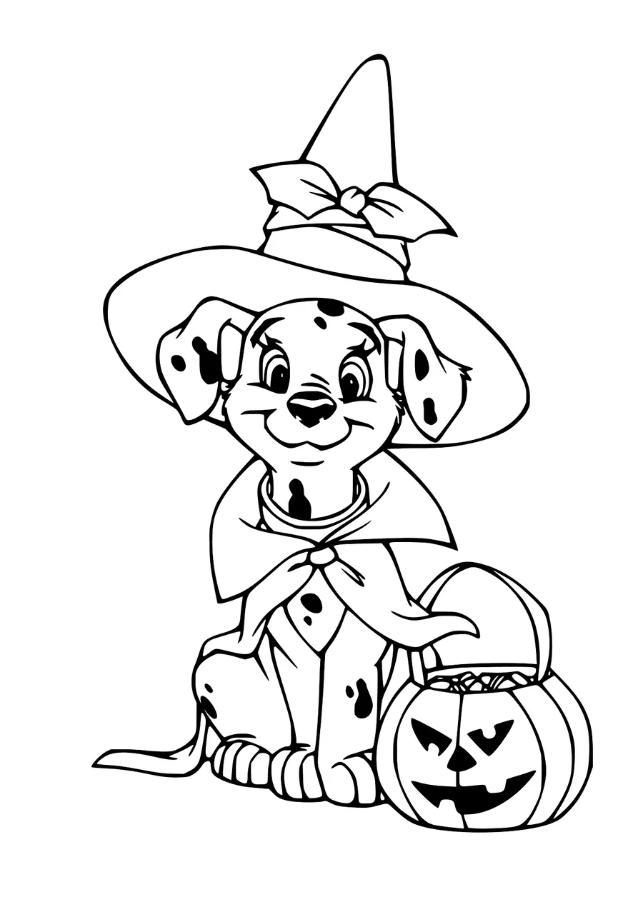 Dalmatian Puppy and Halloween Pumpkin Coloring Page