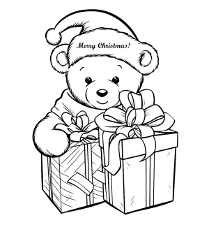 Christmas Panda & Gifts Coloring Page