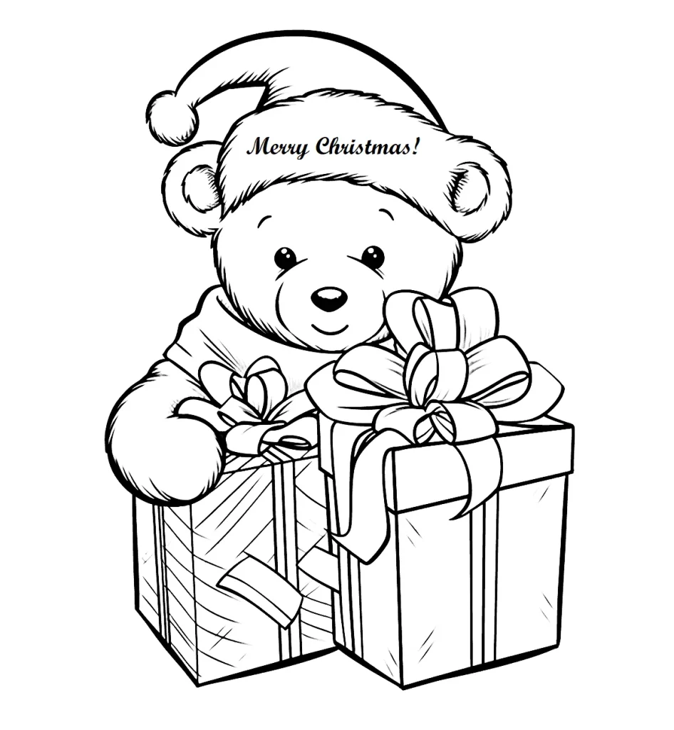 Christmas Panda & Gifts Coloring Page